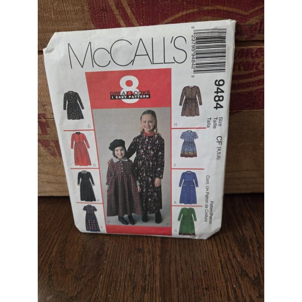 Vtg McCall's Pattern 9484 Girl's Dress in Two Lengths Sizes 4,5,6 1996 CUT